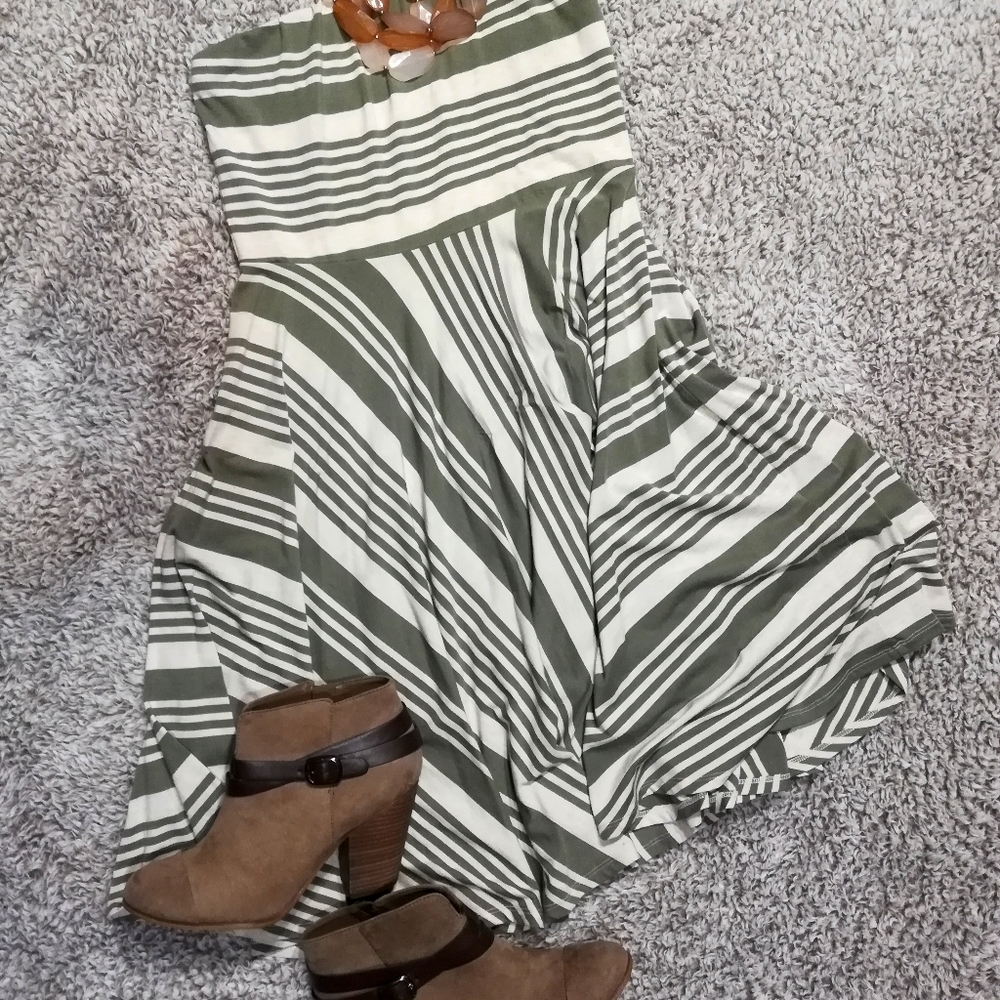 Strapless striped green dress